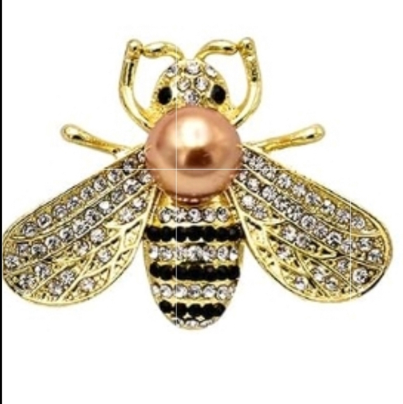 Honey Bee Rhinestone Brooch Pin Gold - Picture 6 of 10